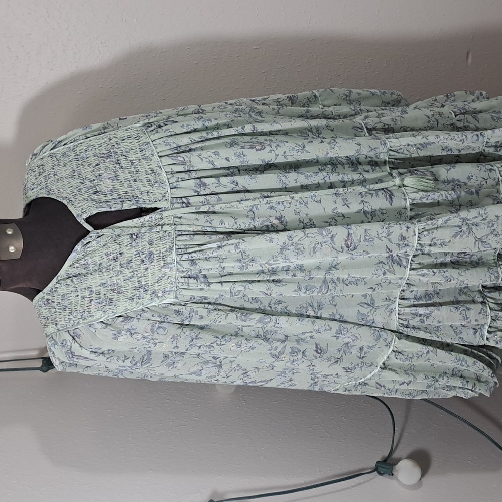 Olivaceous S Green Blue Flower Dress Country Boho Whimsical Western - Picture 3 of 11